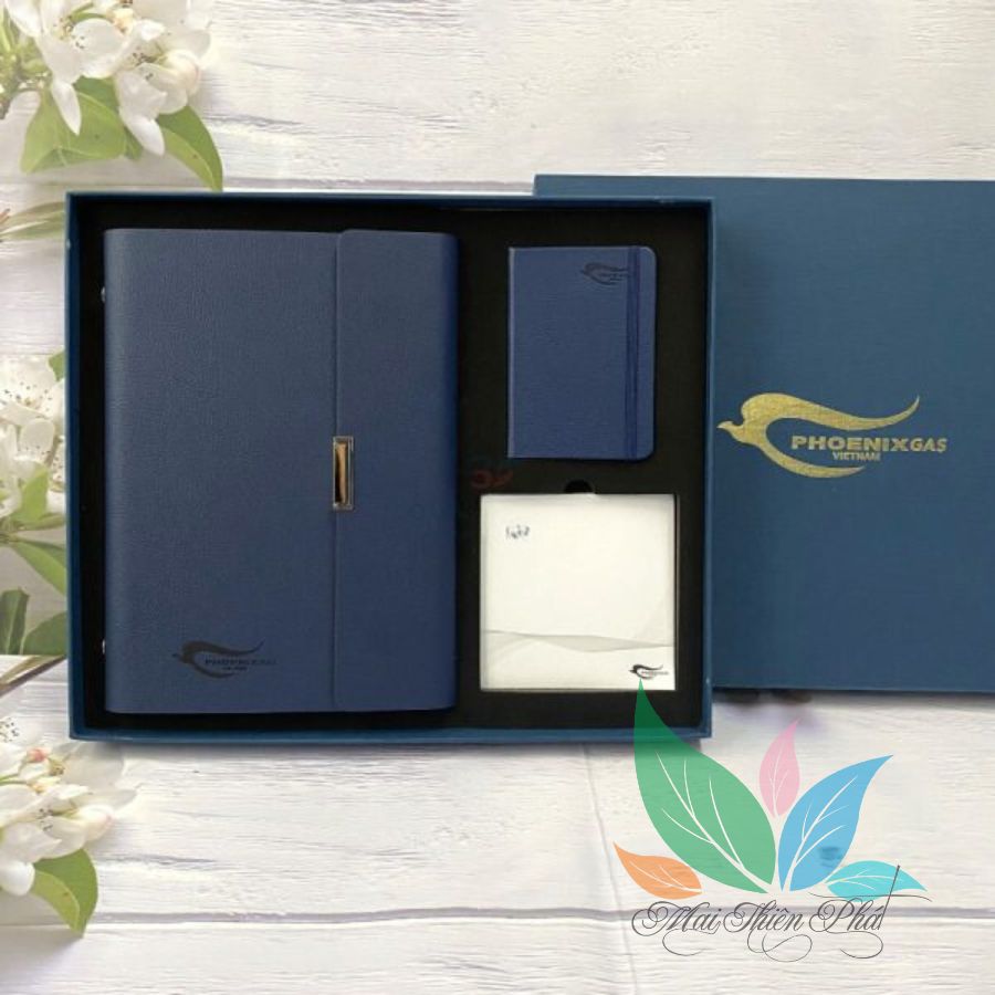 Bộ 3 sổ tay in logo BQT3S007, sổ tay doanh nghiệp, sổ tay quà tặng, sổ tay bìa cứng cao cấp, hộp đựng sổ tay sang trọng, sổ tay quảng bá thương hiệu"